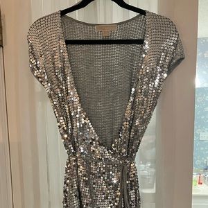 Michael Kors Silver Sequin Wrap Dress